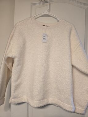 LOFT Ivory Bouclé Crewneck Sweater